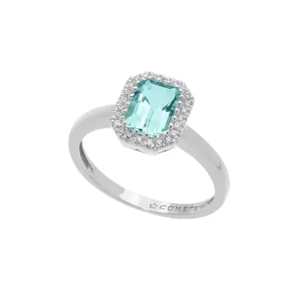 COMETE Anello in Oro Diamanti e Acquamarina Ottagonale ANQ 311
